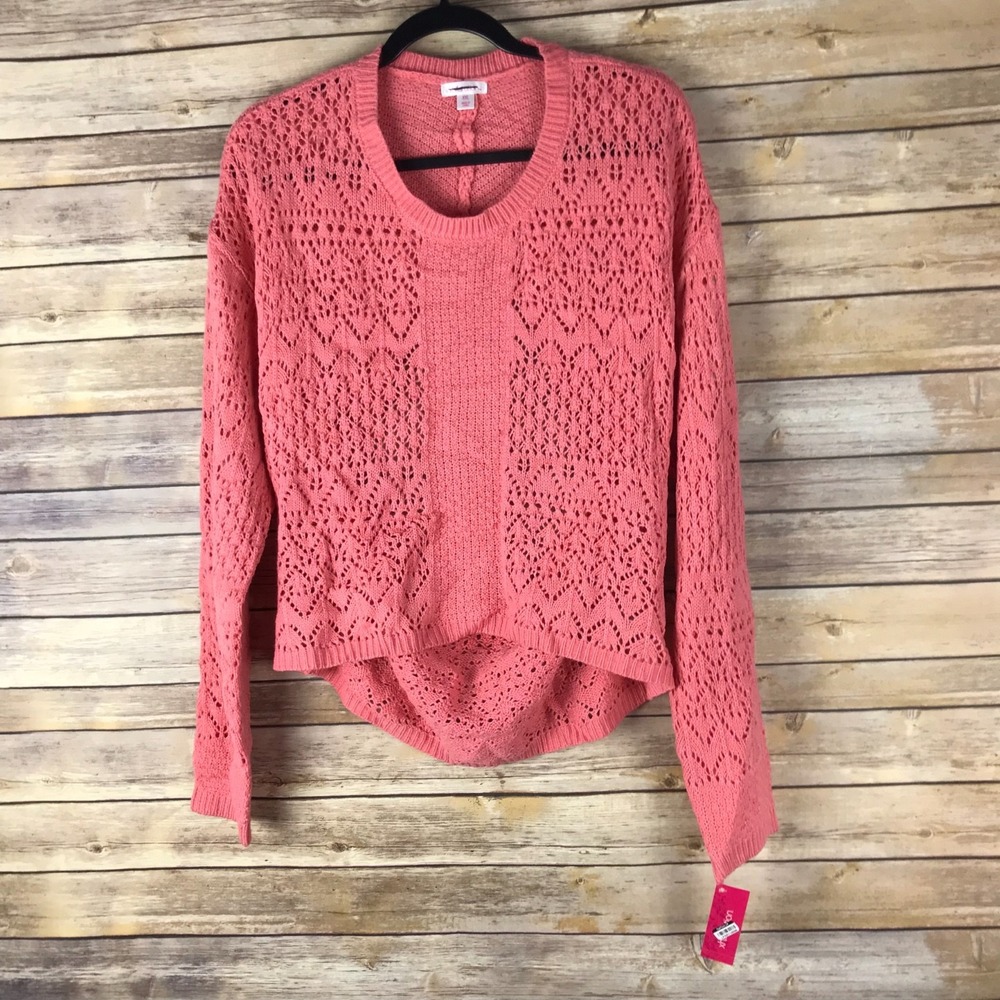 xhilaration Sweater Juniors XXL Pointelle Knit Open Back Crew Neck Drop Shoulder